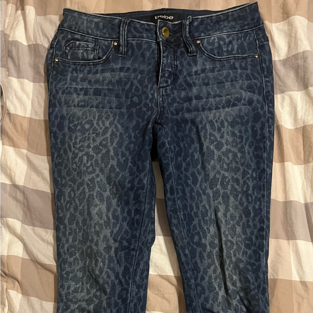 Bebe leopard print crop jeans.